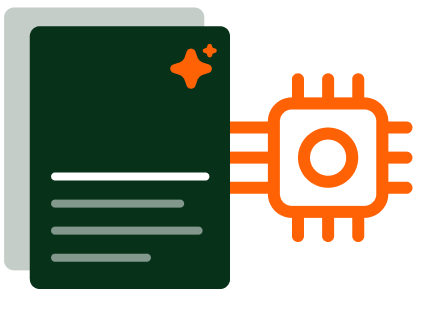 computer chip feeding into a document set with ai to demonstrate the innovation at Peter & Clark