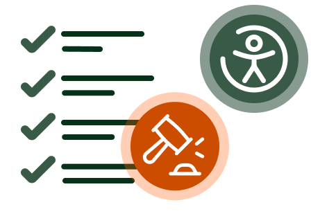 list showing accessibility criteria and a gavel and hammer to represent legal compliance