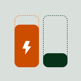 To boxes with levels to show capacity one with a lightning bolt
