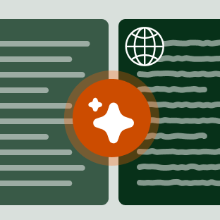 Ai icon between to pieces of content being translated