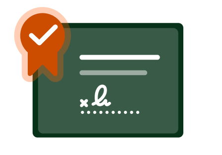 Certificate with lines of text and a signature with a verification rosette