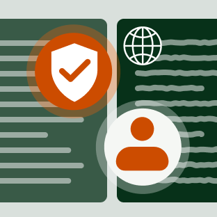 2 translation documents with a human icon and a trust icon