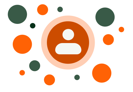 Human icon in the middle of hovering circles
