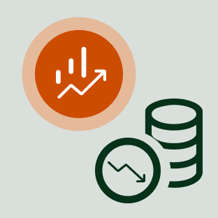 an orange icon showing increased value with money being decreased next to it