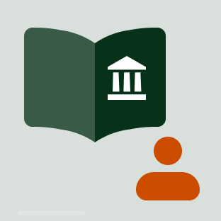 A person icon with a book containing sector knowledge