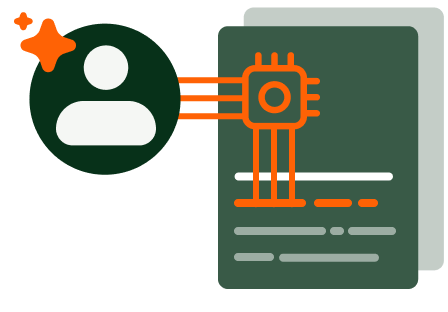Human icon linked with technology and content