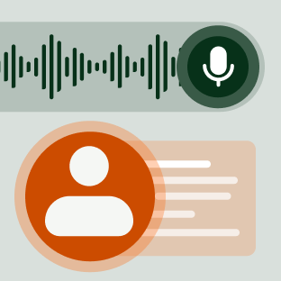 Sound waves being recorded and a icon with a human written transcription