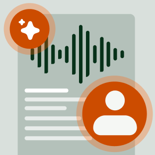 Human icon and automation icon on top of transcribed document