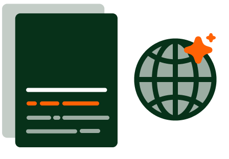 globe icon with sparkle next to content inside a document