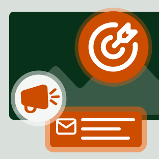 megaphone icon to show the reach, with target to show the use targeted marketing within emails