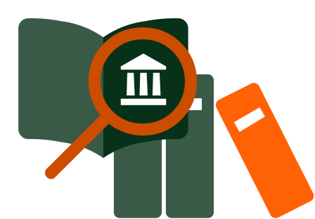 Finance insights book with a search icon