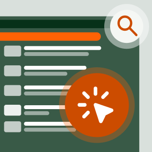 Search results in a browser with a search icon and a click icon