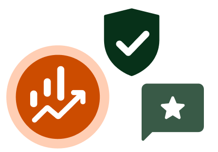Icons for Increased audience, trust shield and customer reviews