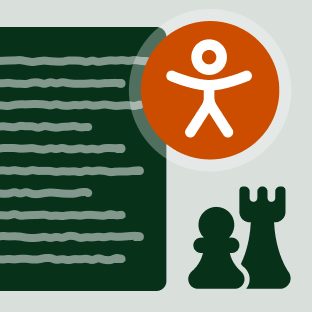 Accessibility strategy document with accessibility logo and chess icon
