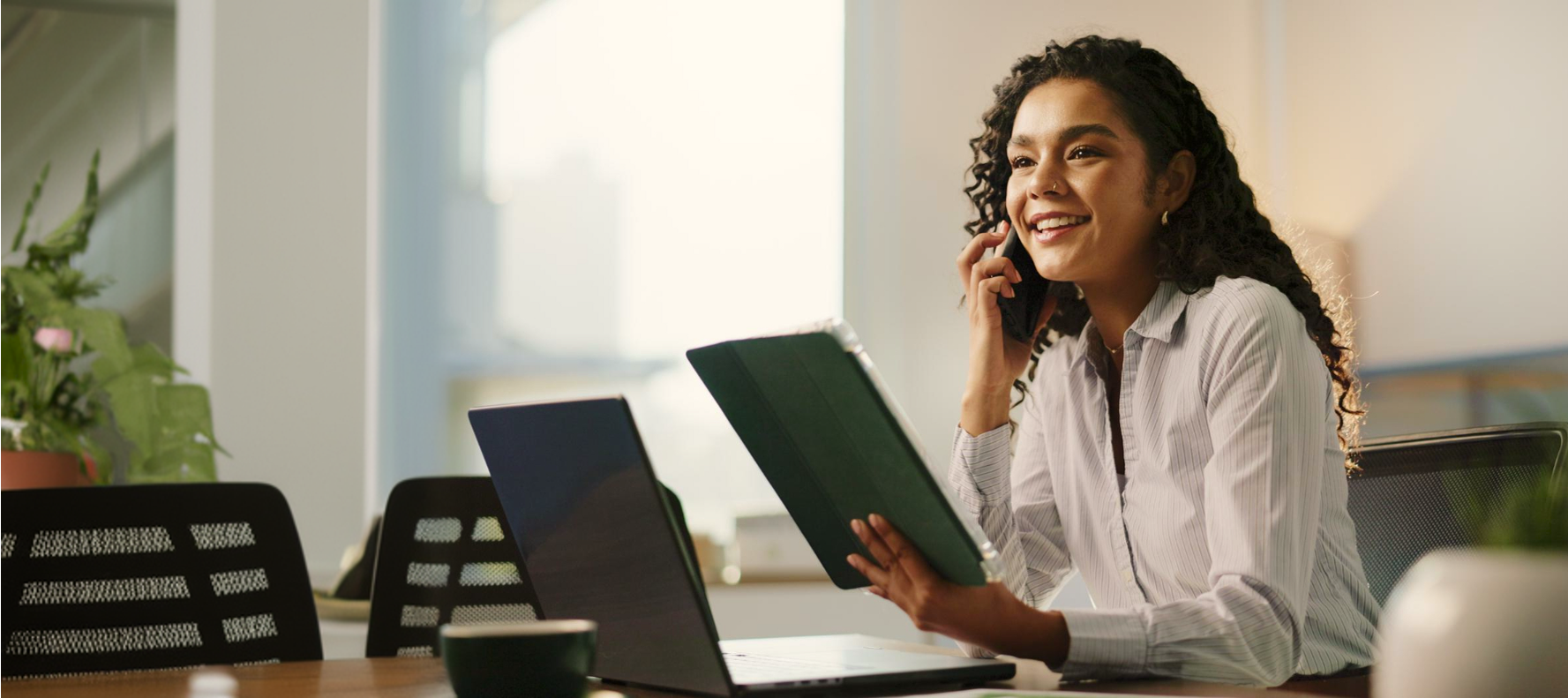 A business phone call with a client in the finance sector